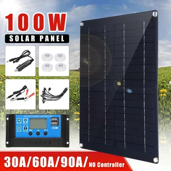 100W Painduv päikesepaneel Kõrge Efektiivsusega päikeseelemendid Dual USB-Plaat Solar Panel Kit Koos 30A/60A/90A Päikese Töötleja