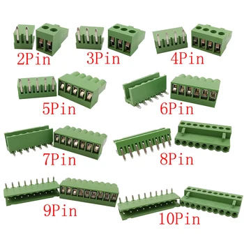 10Sets HT3.96mm Pesa 2P 3P 4P 5P 6P 7P 8P 9P 10Pin Pigi 3.96 mm 300V Õige Nurga all Mees Naine PCB Terminal Blocks-Liides