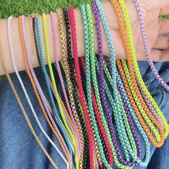 10tk Uute tulijate rainbow värvi kroomitud vasest kett kaelakee, mood Emailiga Kasti kett Naised Mehed DIY Ehted Järeldused Teha