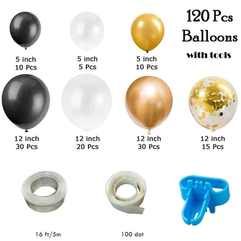 120Pcs Must Kuld Õhupalli Vanik Konfetit Metallik Latex Balloon Kett Arch Pulmad Sünnipäev Tähtpäev Grad Pool Supplie