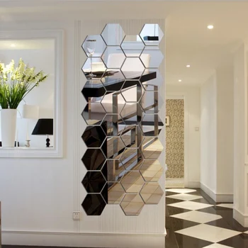 12tk 3D Korrapärane Kuusnurk Kärgstruktuuri Dekoratiivsed Akrüül Peegel Seina Kleebised elutuba, Magamistuba Plakat Home Decor Ruumi Kaunistamiseks