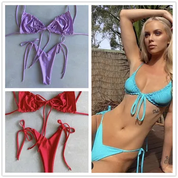 2020 Naiste Tahke Bikiinid Komplekti Seksikas Bikinis, Madal Vöökoht Supelrõivad Trikoo Suvel Retro Naiste Ujumistrikoo Kollane Beach Kanda Biquini
