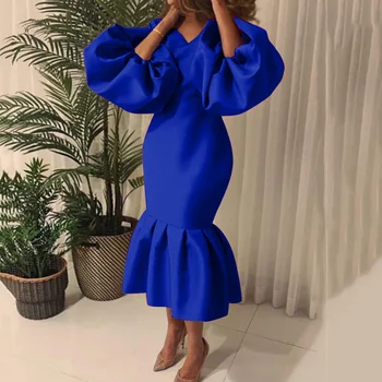 2021-Aafrika Kleit Naistele Uus Mood Aafrika Pluss Suurus 4xl 5xl Merineitsi Laterna Varruka Keskel Vasikas Elegantne Õhtul Pary Vestidos