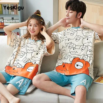 2021 Paar Pidžaama Komplekt Naised Mehed Cartoon Pijama Hippo Trükkimine Sleepwear korea Armastavad Pijamas nightwear Vabal ajal kandmiseks Pidžaama