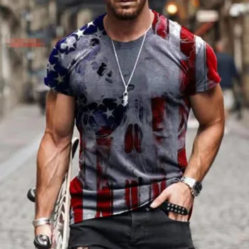 2021 suvel Ameerika lipu trükkimine meeste casual fashion suur T-särk ümber kaela lahti ülepaisutatud lihaste Street rõivad meeste T-