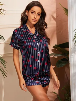 2021 suvel uus daamid pidžaama prindi armas seksikas pidžaama sobiks vabaaja kodus kandma kahe-osaline pidžaama lühikeste varrukatega T-särk ja lühikesed püksid