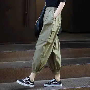 2021 Suvel Uus Vaba Aja Veetmise Korea Lai Jalg Jalad Kõrge Vöökoht Püksid Püksid Naiste Harajuku Gooti Streetwear Sweatpants Boho Riided