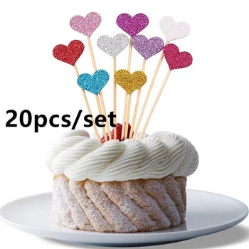 20pcs Sünnipäeva Cupcake Toppers Armastus Südames Pool Decor Baby Shower Pulm Kook (Random Värvi)