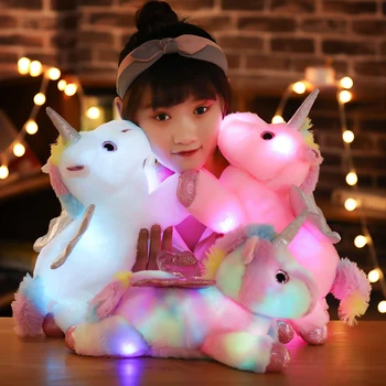 38cm Värviline LED Ükssarvik Palus Mänguasjad Hõõguv topiste Roosa Unicornio Hobune Armas Mänguasi süttib Nukk Lapsed Tüdrukud Xmas Kingitused