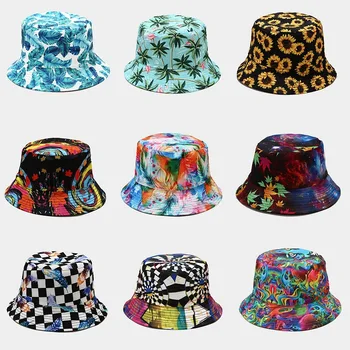 3D Värvi Taim Prindi Mehed Kopp Mütsid Kaks Pool Kanda Sunhat Naiste Väljas Travel Beach Mütsid Kalurite Mütsid Unisex Hip-Hop Naine Kork