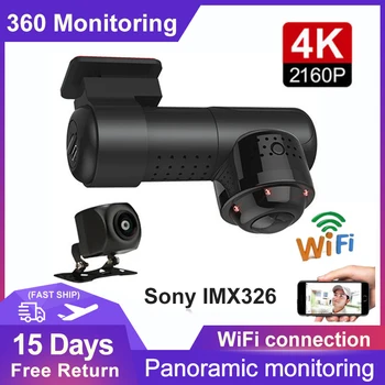 4K 2160P HD Car DVR Mini 360 Panorama Kriips Kaamera Sony IMX326 24H Parkimine Järelevalve Wifi Öise Nägemise Dual lLens