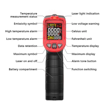 -50~880℃ Tööstus-Digitaalne Infrapuna Termomeeter Infrarojo LCD Temperatuuri Meetri Näidik Mitte-kontakt IR Laser Pyrometer Hygrometer