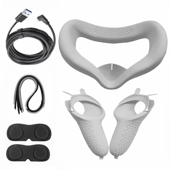 5in1 Pehme Silikoon Silma Mask, Kate +VR Töötleja kaitsekaas+Grip Randmepael+Objektiivi Kate+5m Data Kaabel Oculus Quest 2
