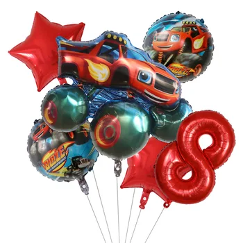 6tk Lauk Monster Foolium Õhupallid Cartoon Sport Auto Number Kolbides Sünnipäeva Teenetemärgi Masinad Racing Racecar Lapsed Mänguasjad