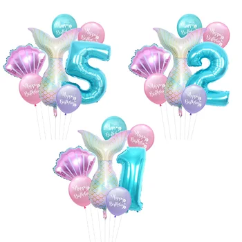 7tk/Set Sünnipäevaks Õhupallid Merineitsi Kestad Number Õhupallid Baby Shower Pool Kaunistused Alumiinium Foolium Palli Heelium Globos