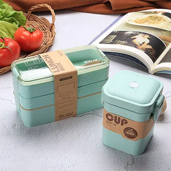 900 ml Tervislik Materjal, Lunch Box 3 Kihi Nisu Õled Bento Karpe Mikrolaineahi Dinnerware Toidu Ladustamise Mahuti Lunchbox