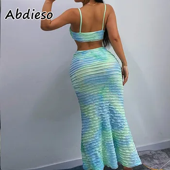 Abdieso Tie Dye Silmkoelised Seksikas Bodycon Kleit Naistele Varrukateta V-Kaeluse Lõigatud Backless 2021 Suve Poole Maxi Kleit Mood