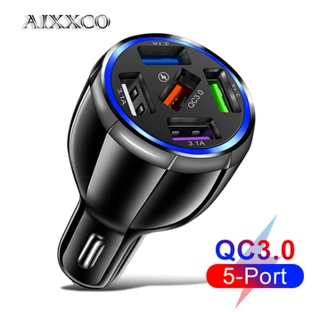 AIXXCO5 Pordid USB Auto Eest QC3.0 kiire Kiire Laadimine iPhone 11 Xiaomi Huawei Mobile Telefoni Laadija Adapter Auto
