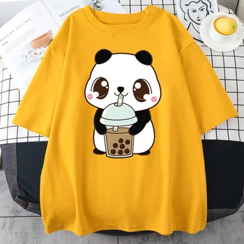 Armas Väike Panda Juua Piima Tee Print Naiste Tees Särgid Suvel Lahti Tops Cartoon Stiilis T-Särgid Mõõdus O-Kaeluse Mees Tees Särk