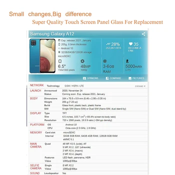 Asendus Samsung Galaxy A12 Touch Ekraan Ees Klaas LCD Välimine Ekraan Objektiivi A12 Esi Klaas