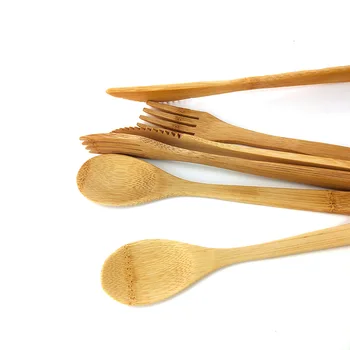 Bambusest Kahvel, Nuga Lusikas Söögiriistad, Lauanõud Söögiriistad Komplekt 3tk Korduvkasutatavad Nõudepesumasin Ohutu
