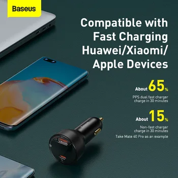 Baseus 100W Auto Laadija Dual Port USB-C Tüüpi Kiire Laadija Digitaalse PPS QC PD 3.0 Sülearvuti, Telefoni Laadija iPhone Samsung Xiaomi