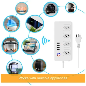 Brasiilia WiFi Smart Power Strip 4 Turustusvõimalusi 4USB Porti ,1.4 m Pikendus Juhe Hääl töötab Alexa, Google Kodu