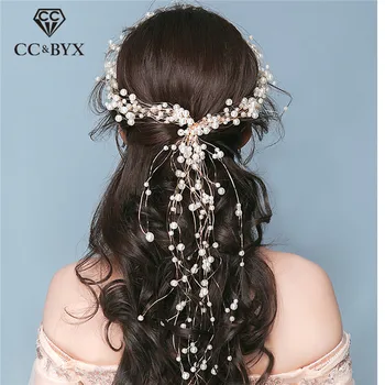 CC Pulm Ehteid Hairbands Peapaelad Pikk Disaini Pärl Kaasamine Juuksed Tarvikud Pruut Bridesmaids Lill, Headdress M074