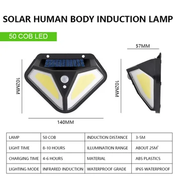 COB LED Päikese Valgus Sisseehitatud Aku Väljas Seina Lamp Powered Päikesevalguse Veekindel Liikumisandur Tänaval Valgus Aia Kaunistamiseks