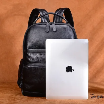 Cowhide Meeste Seljakott Ehtne Nahk Suure Võimsusega Sülearvuti Kott Reisi Vabaaja Must Multifunktsionaalne Unisex Kooli Bolsas