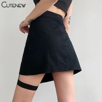Cutenew Tahke Must Seksikas Kõrge Vöökoht Jalg Aasa Naiste Seelik 2021 Suvel Vabaaja Slim Streetwear Korea Fashion Naiste Gooti Riided