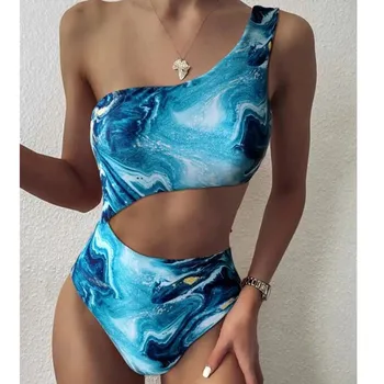 Daamid Suve Bikiinid Ujumine ülikond naiste Sexy Star Prindi Ühe-õla One-piece Bikiinid Ujumistrikoo trikoo Uus E2