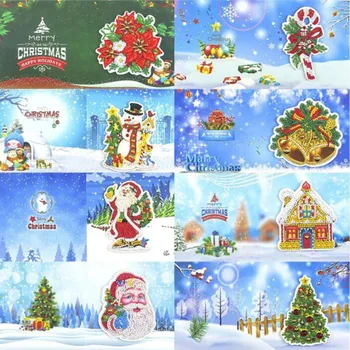 Diamond Maali õnnitluskaardid Cartoon Christmas Sünnipäevaks Postkaarte, 5D DIY Kids Festival Tikandid Tervitage Kaardid Kingitus