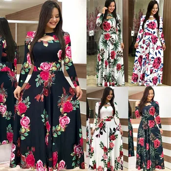 Elegantne kevadel ja sügisel naiste kleit 2021 vabaaja bohemian õie printida pikk seelik moes õõnes tuunika kleit XL