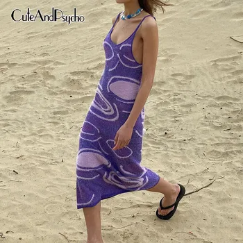 Elegantne Vintage Y2K Silmkoelised Maxi Kleidid Pool Suve Backless Õõnes Välja Beach Sundress Esteetiline Paisley Print Cuteandpsycho