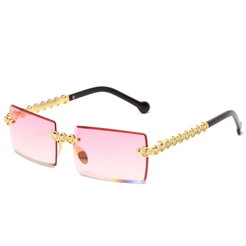 Fashion Square Rimless Diamond Päikeseprillid Uue Brändi Disaini Naiste Väike Päike prillid Luksus Metalli Tooni UV400 Prillid