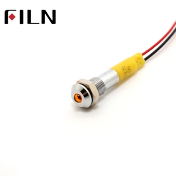 FILN FL1M-6SW-1 6mm punane kollane sinine roheline valge 12v 220v 24v led metalli indikaator signaal pilot lamp, millel on kaabel 20cm