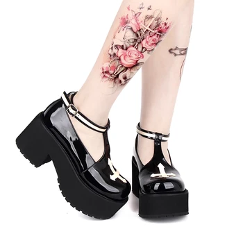 Goth punk stiilis rist ümmargune pea retro platvorm kingad paksu põhjaga Lolita Jaapani lahe tüdruk vintage ümmargune pea cosplay loli