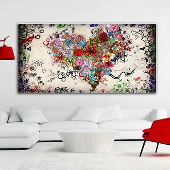 Graffiti moodsa kunsti lõuend maal abstraktne värviline süda lille pildid seinamaalinguid ja plakatid frameless maalid kodu kaunistamiseks