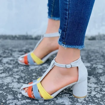 Heels2021 suvel uued naiste sandaalid suur kingad paks kanna kõrge kontsaga kingi