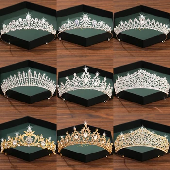 Hõbedane Värv Kroon ja Tiara Juuste Aksessuaarid Naistele Pulm Tarvikud Crown Pruudi Crystal Rhinestone Diadema Tiara