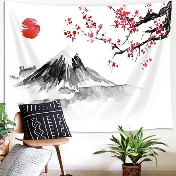 Jaapani Dekoratiivsed Gobelään, Aasia Anime Mount Fuji Punane Päike Vaip Seina Riputamise Magamistuba Cherry Blossom Dekoratiivsed Vaip