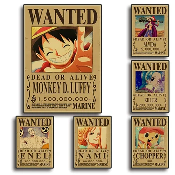 Jaapani Klassikaline Anime Luffy One Piece Anime Mäng Tahtis Retro Plakatid Jõupaber Toas Seina Cafe Bar Decor Osta 3 Saad 4 Osa 1