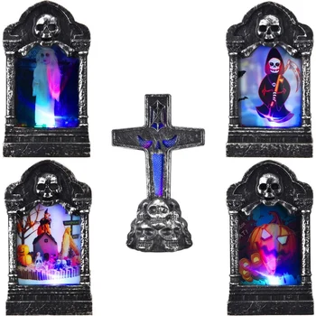 JEYL 5 tk LED Kalmistu Hauakivide Halloween Headstone Kerge 7 Värvid Kolju Surnuaed Lamp Kaunistused Halloween