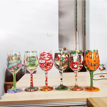 Jõulud Prindi Klaas Veini Klaas Halloween Decor Punane Vein Pokaalilaadse Loominguline Käsitsi Maalitud Joonistus Kodu Festival Baari Tassi Veini Komplekt