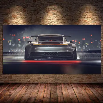 Kaasaegne Seina Art Lõuend Maali Supercars 911 GT Bcak Vaadata Seina Pilte Silk Plakatid ja Pildid elutuba Home Decor Raamimata