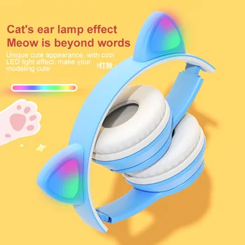 Kass Kõrva Kõrvaklapid, LED Valgus Bluetooth-Bass Müra Tühistamises Täiskasvanud Lapsed Tüdruk, Peakomplekti Toetada TF Kaarti Kasko Mic Lapsed Kingitus