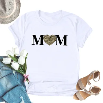 Kawaii Naine Tshirts Naiste Mood emadepäeva Kiri Ema Süda Prindi O-kaeluse Lühikese Varrukaga Topid Naistele 2021 Camisetas De Mujer