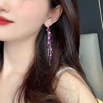 Korea Fashion Kass Roosi Õied Tutt Kõrvarõngad Naistele Crystal Pearl Tolknema Asümmeetriline Pulmapidu Ehted Magus Naine