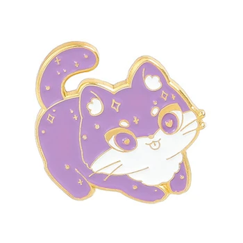 Kuu Tähistaeva Kass Emailiga Pin-Lilla Wizard Hat Nõid Ruumi Cat Kitten Prossid Naiste Rinnamikrofon Pin-Magic Pääsme Ehted Kingitus